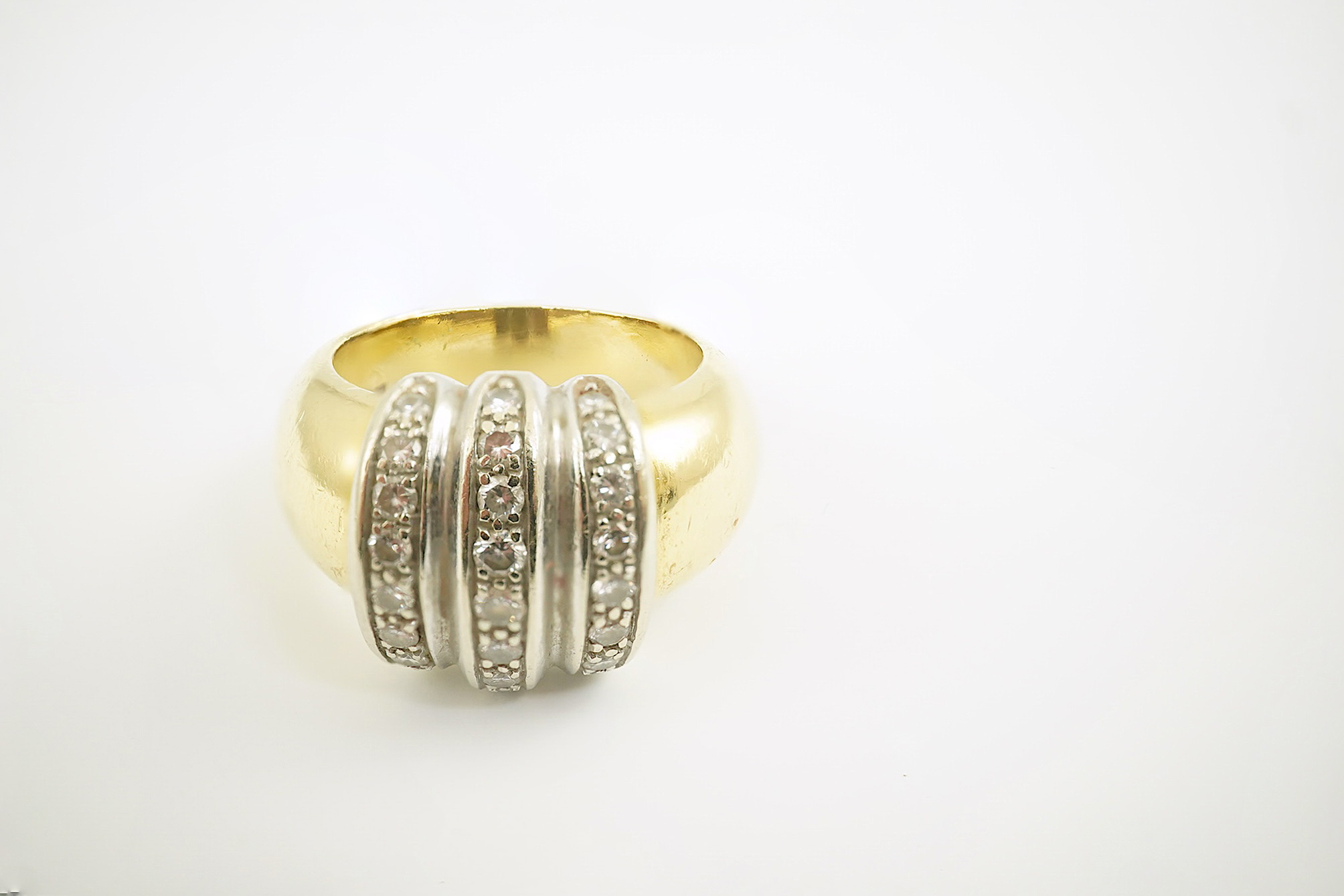 A modern Mappin & Webb Italian 18k gold and three row diamond cluster set dress ring